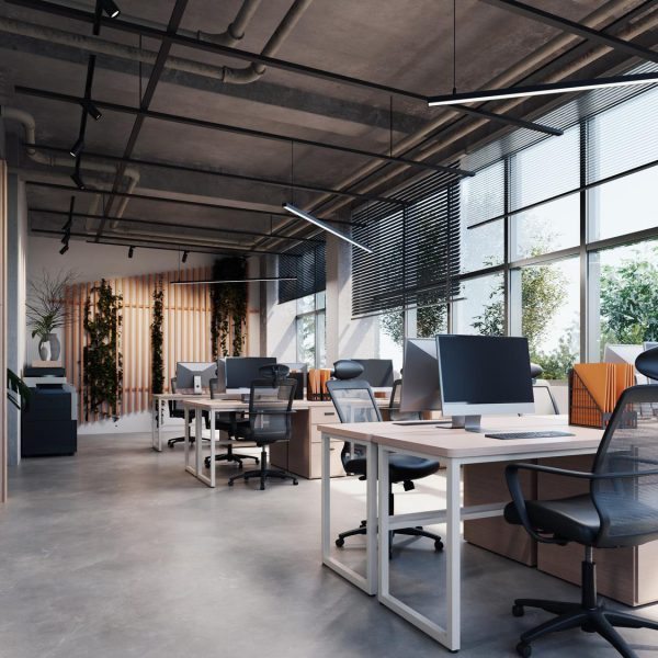 escritorio-de-estilo-moderno-com-piso-de-concreto-exposto-e-muitas-plantas-renderizacao-em-3d